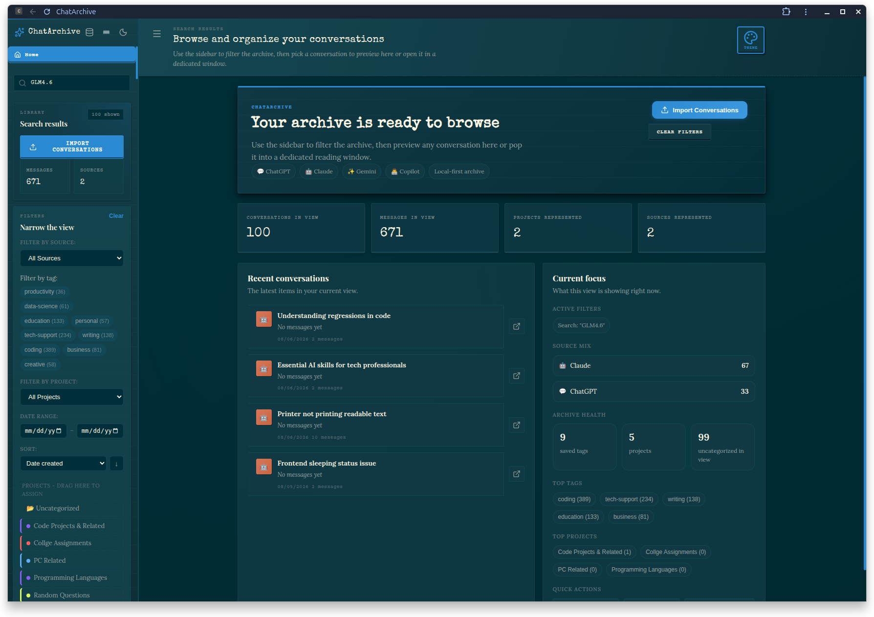 ChatArchive UI screenshot