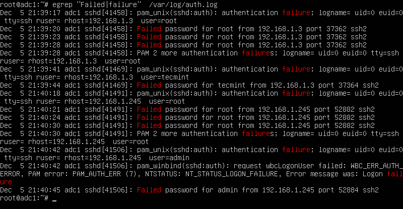 Failed SSH logins