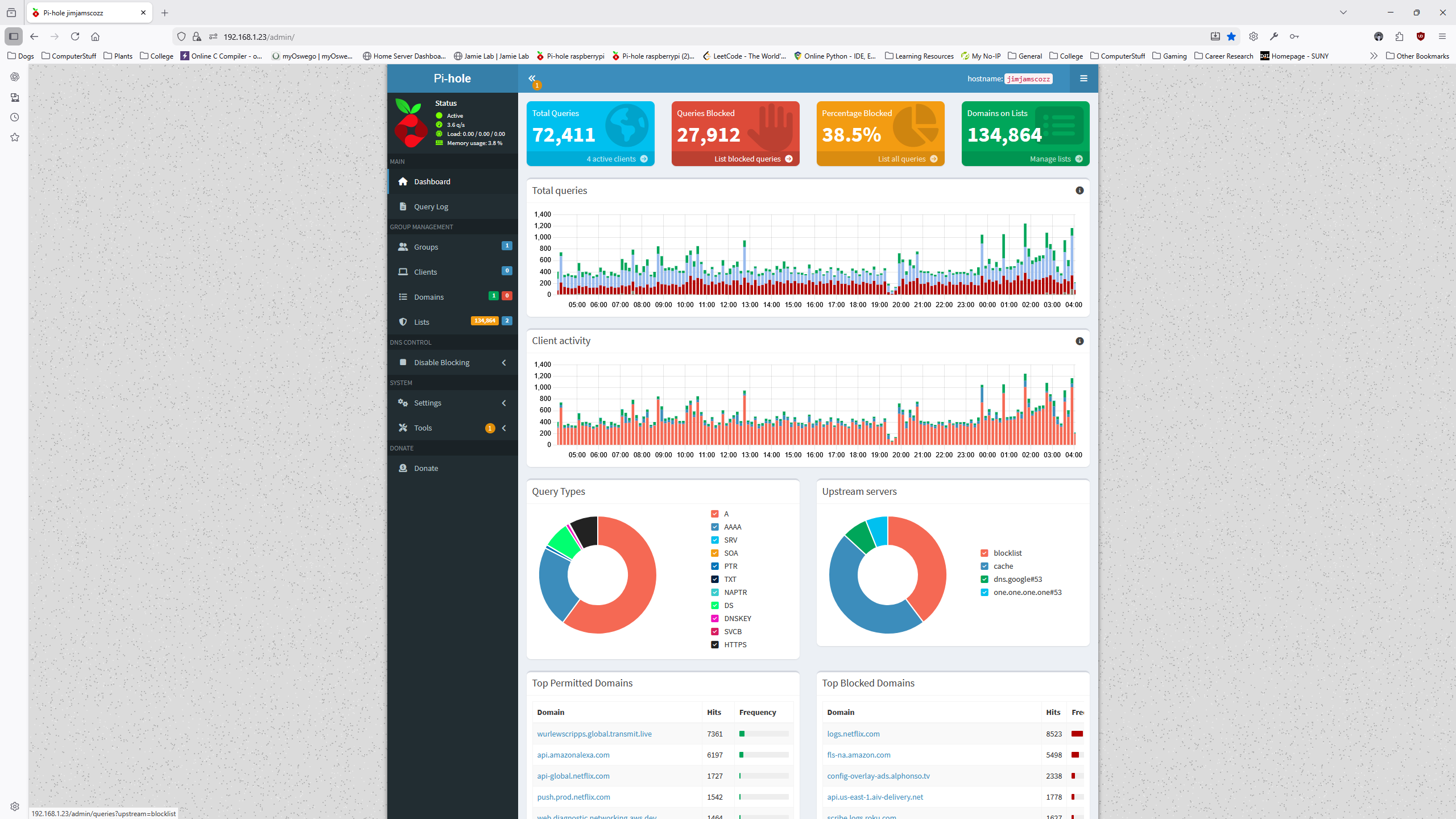 Experimental Pi-hole dashboard screenshot